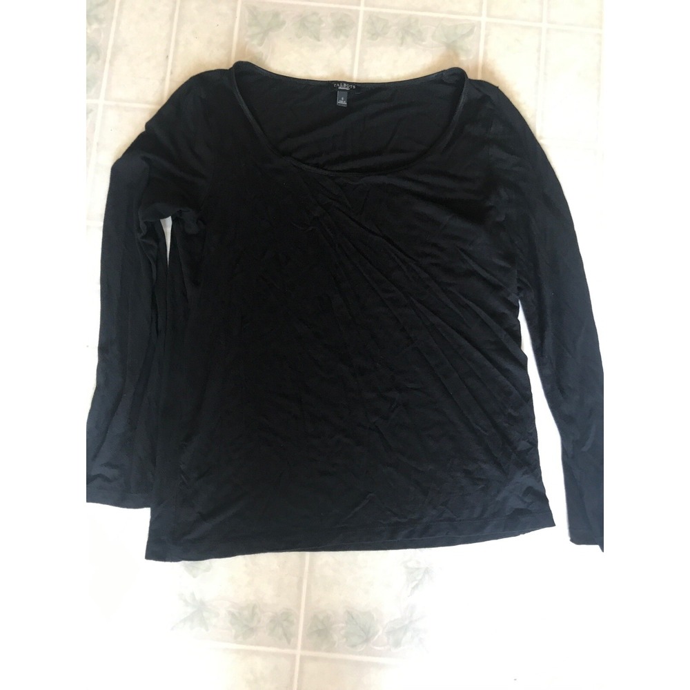 Talbots Small Solid Black Round Neck Rayon Blend Basic Long Sleeve tee